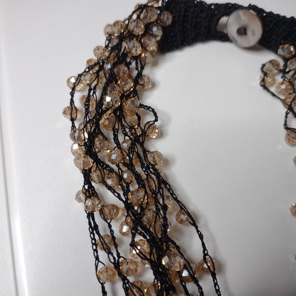 Very Pretty 19 Inch Black Fabric And Orangish Glass Bead Necklace - Picture 8 of 12